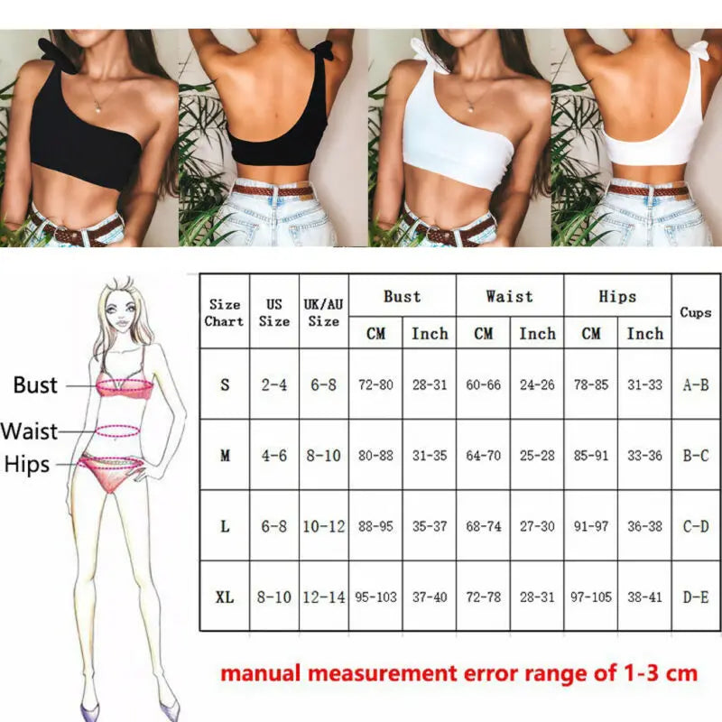 Women Sexy Single Shoulder Knot Swimsuit Backless Short Top Swimwear Vest  Separates One Piece Tops Sleeveless Biquini BIkini