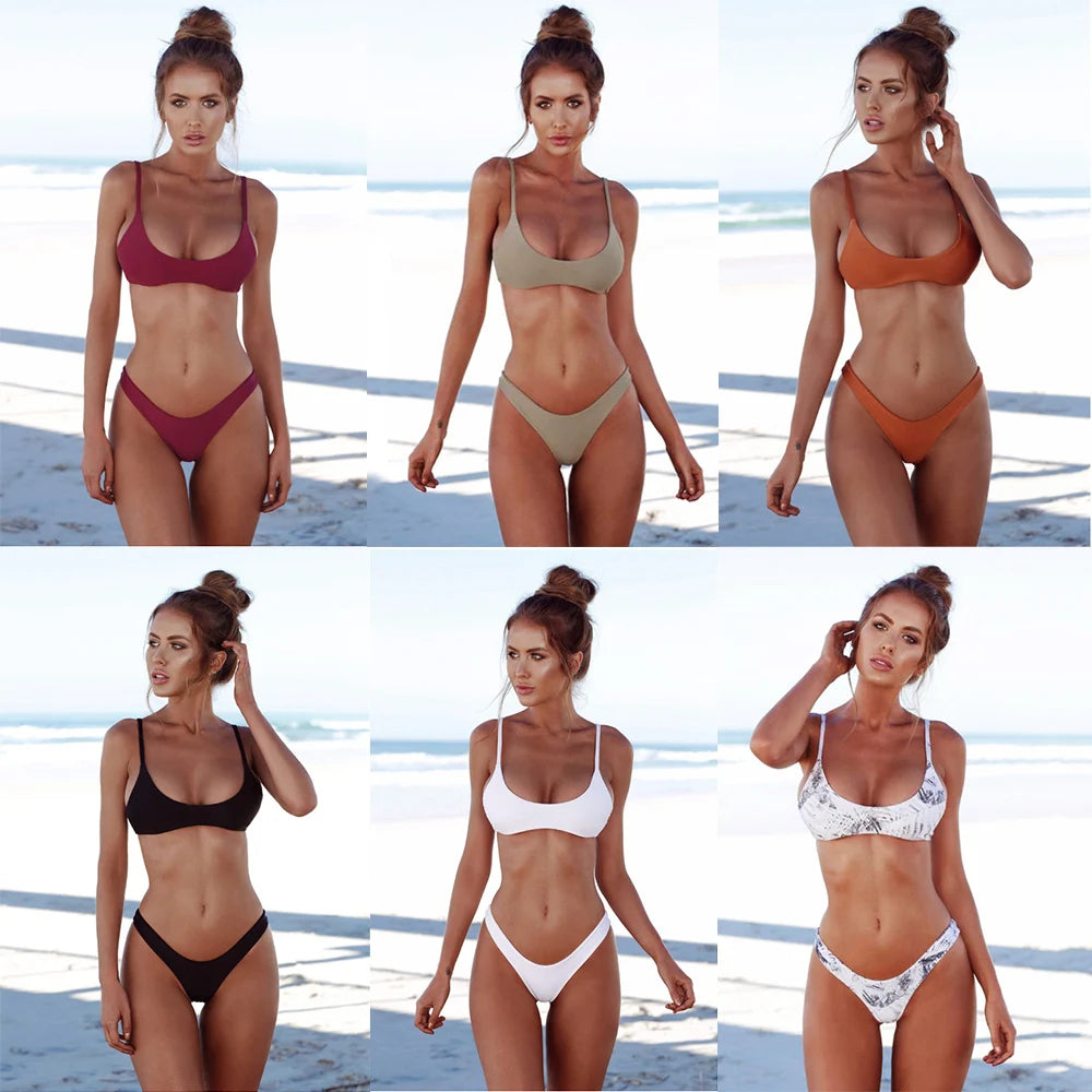 Brazilian Bikini 2022 Bathing Suit Women Swimsuit Plus Size Solid Swimwear Sexy Bandeau Bikini Set Push Up Maillot De Bain Femme