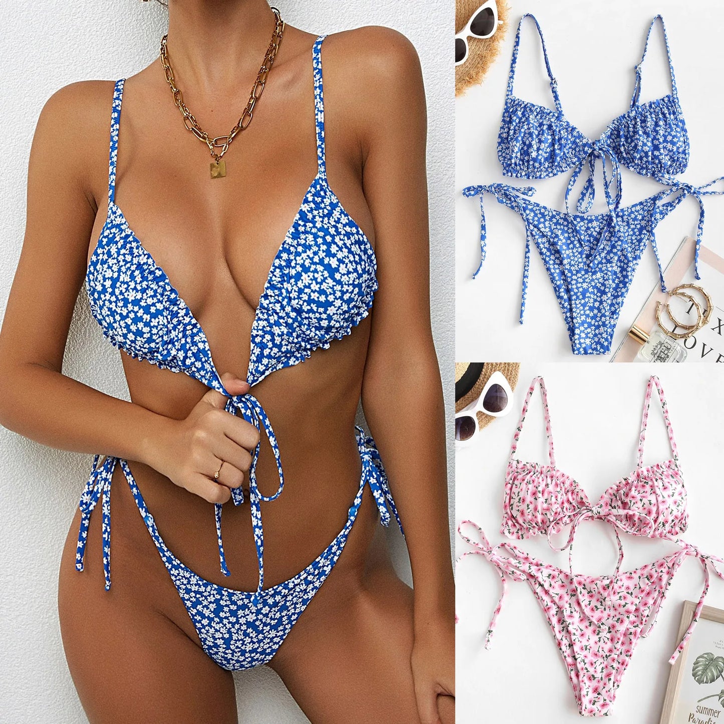 New Women's Swimsuit Leopard Print Swimsuit Pink swimwear women 2021 Bikinis Sexy Push-Up Bikinis Set Lady Thong Bra Swimsuit