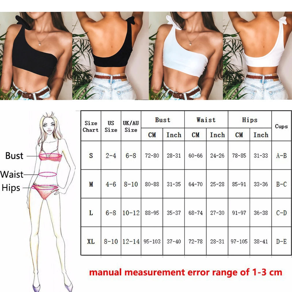 Women Sexy Single Shoulder Knot Swimsuit Backless Short Top Swimwear Vest  Separates One Piece Tops Sleeveless Biquini BIkini