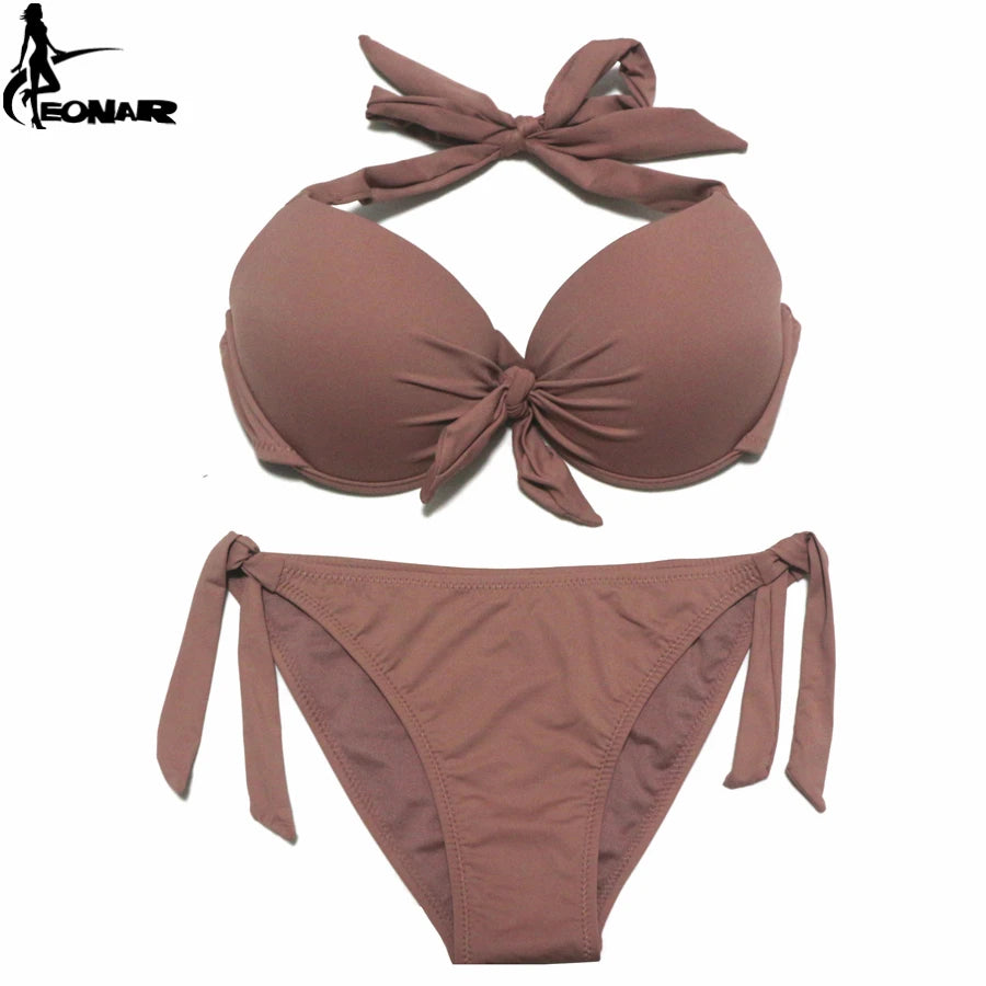 EONAR Bikini Solid Swimsuits Women Push Up Bikini Set Brazilian Cut/Classic Bottom Bathing Suits Sexy Plus Size Swimwear