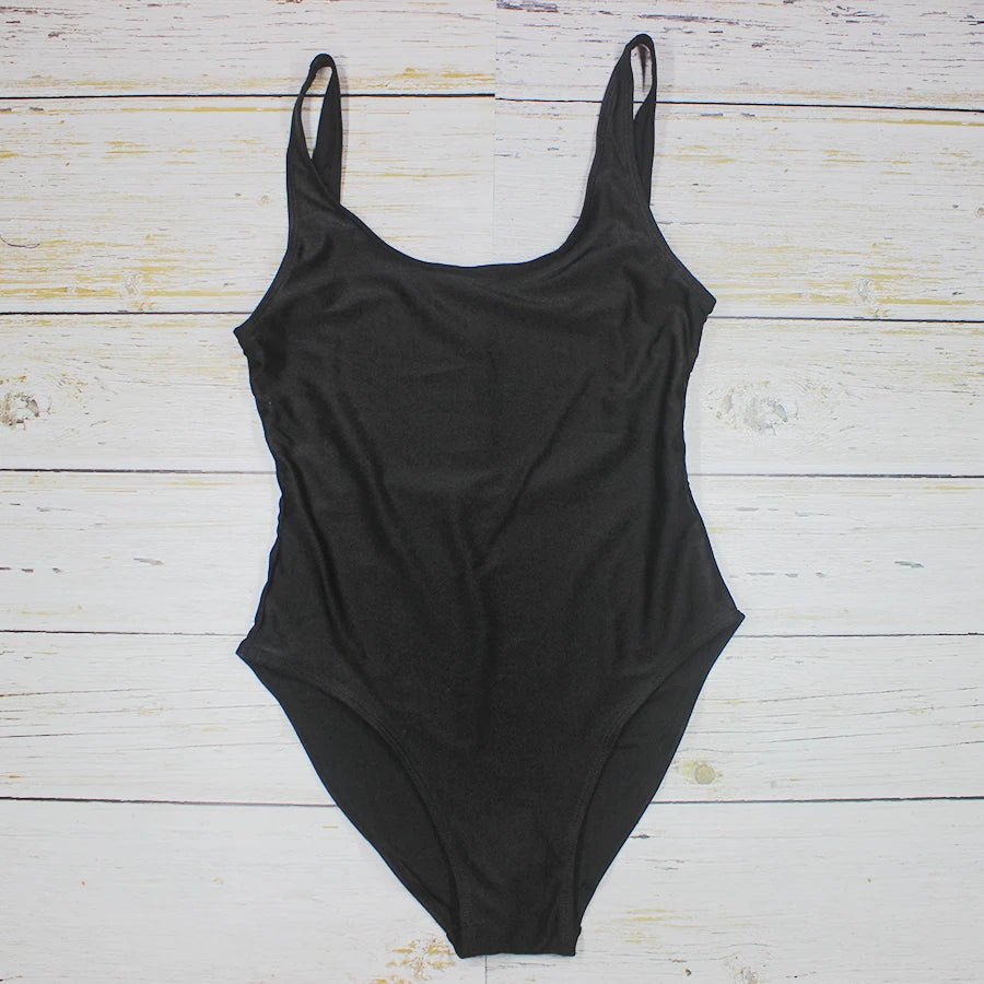 Women & Kid Swimsuit Plain Black White Bikini  Sexy One Piece Swimsuit Bodysuit Backless Bathing Suit Lining Bikini