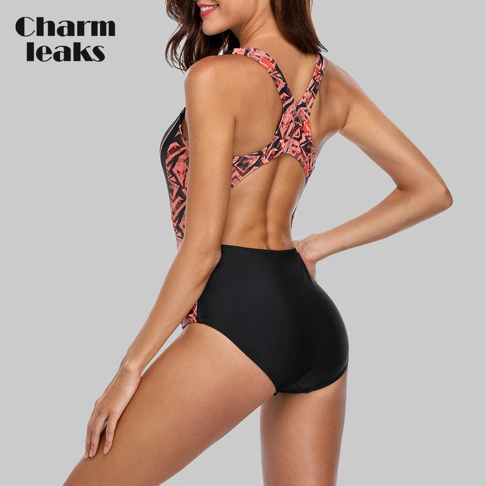 Charmleaks One Piece Women Sports Swimsuit Sports Swimwear Padded Bikini Backless Beach Wear Bathing Suits Monokini