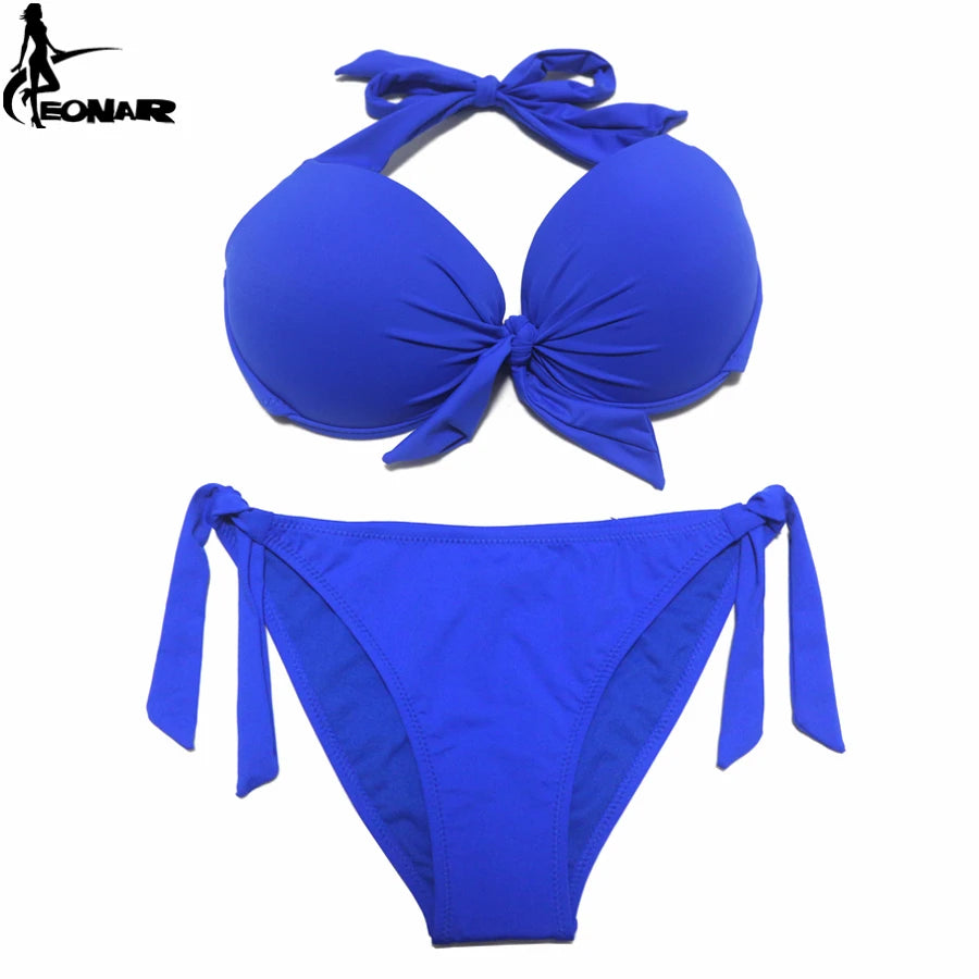 EONAR Bikini Solid Swimsuits Women Push Up Bikini Set Brazilian Cut/Classic Bottom Bathing Suits Sexy Plus Size Swimwear