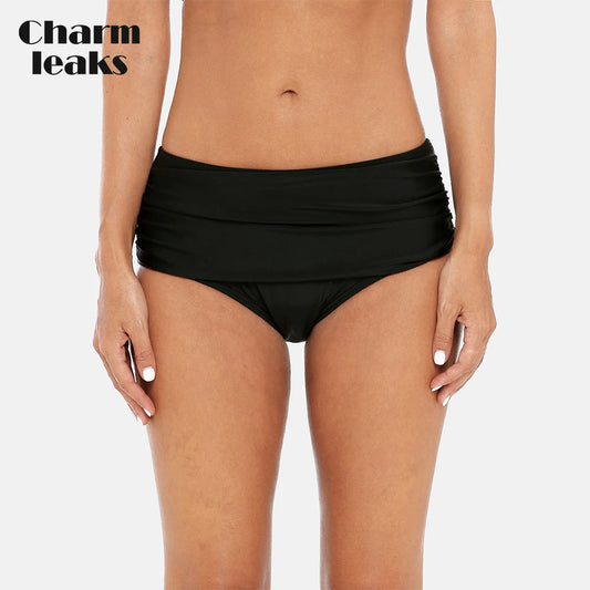 Charmleaks Women Swimming Trunks Bikini Bottom Ban Solid Color Swimwear Ruched Swimwear Briefs Sexy Swimming Bottom