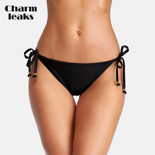 Charmleaks Women Bikini Bottom Ladies Side Bandage Swim Trunks Solid Color Swimwear Briefs Side Bandage Sexy Swimming Bottom