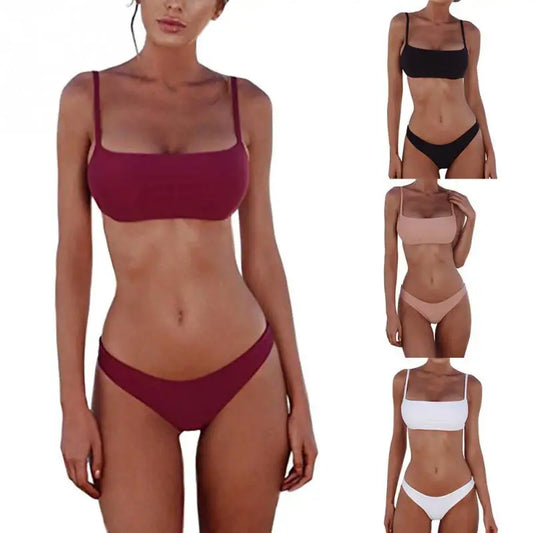 Brazilian Bikini 2022 Bathing Suit Women Swimsuit Plus Size Solid Swimwear Sexy Bandeau Bikini Set Push Up Maillot De Bain Femme