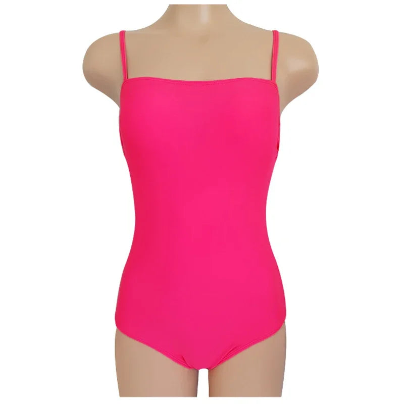 Pink One Piece Swimsuit Women 2024 New Padded Bikini Swimming Suits Monokini Beachwear Solid Bathing Suits Swimwear Korean Wear