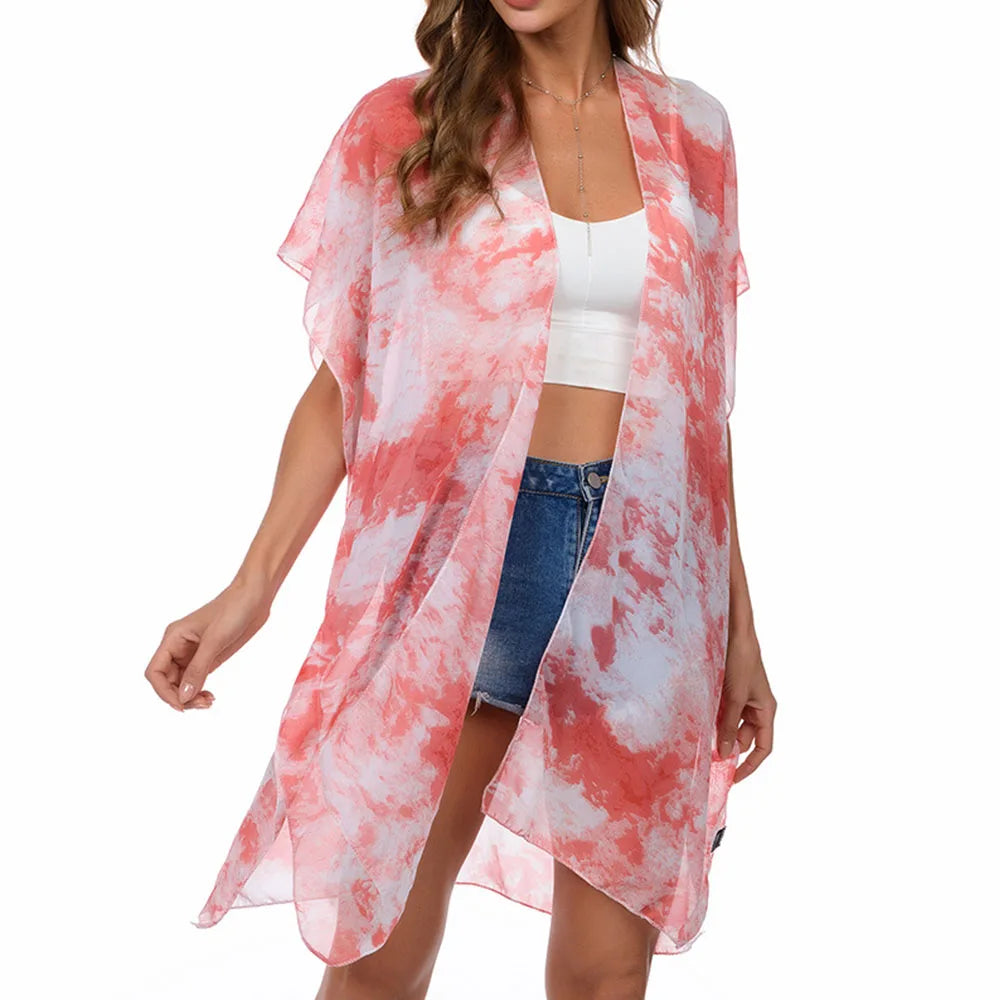 Women's Tops Boho Loose Floral Coverups Beach Swim Bikini Kimono Cardigan Bathing Suit Cover Ups Blouse Swimwear Resort Wear