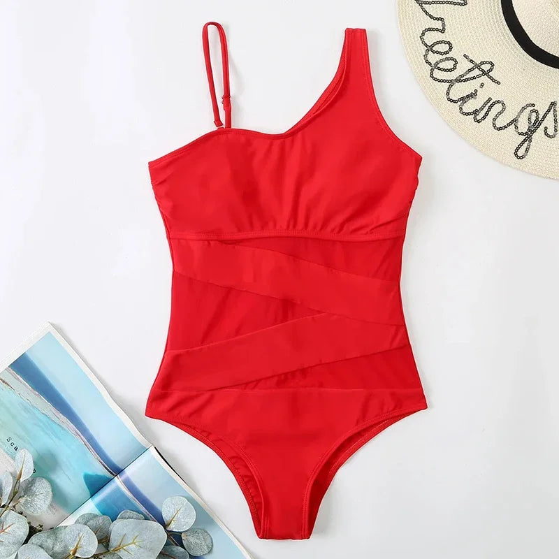 Women Swimsuit Sexy Net One-Piece Large Size Swimwear Push Up  Plus Size  Closed Bodysuit Female Bathing Suit For Pool Beachwear