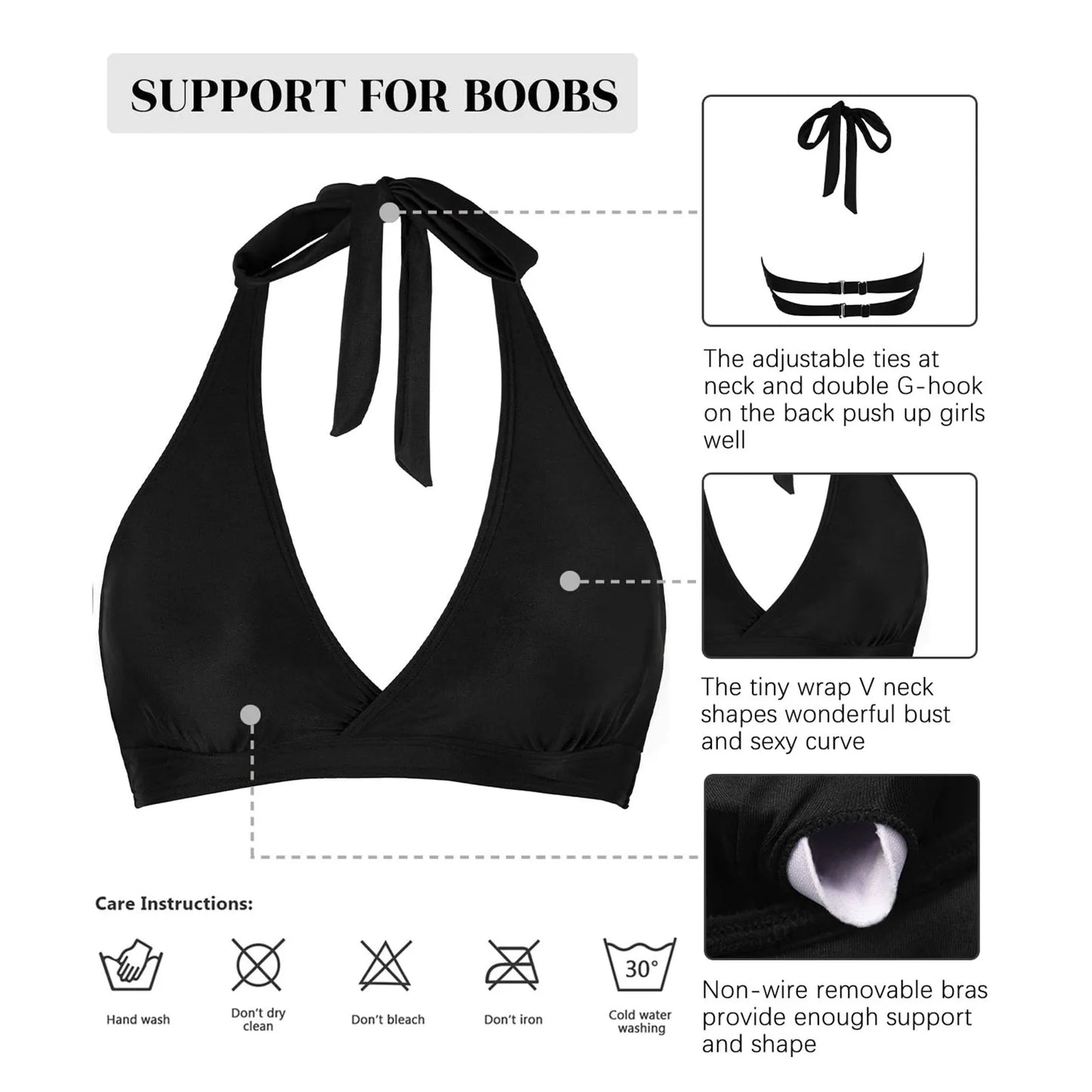 Women Halter Swimwear Vest Removable Chest Pad Full Coverage Bikini Tops Gather Push Up Swim Crop Top Beachwear Bathing Suit