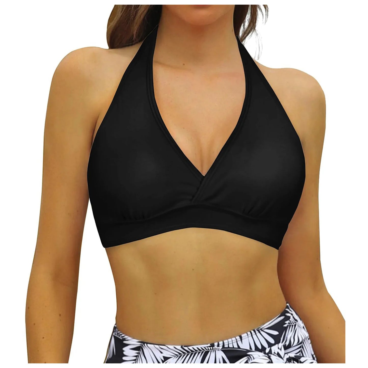 Women's Full Coverage Bikini Tops Lace Up Swimwear Solid Color Tops Underwire Push Up Swim Crop Top Tie Back Bathing Suit