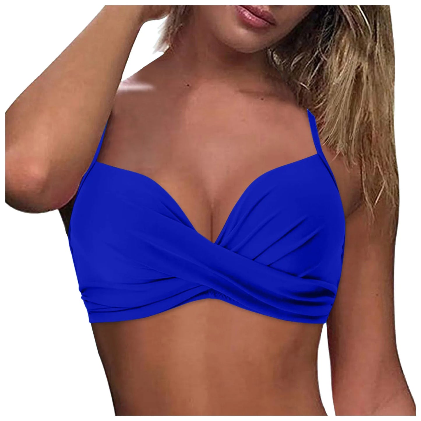 Women Back Stainless Steel Hooks Swimwear Tops Underwire Full Coverage Bikini Top Push Up Swim Crop Top Tie Back Bathing Suit