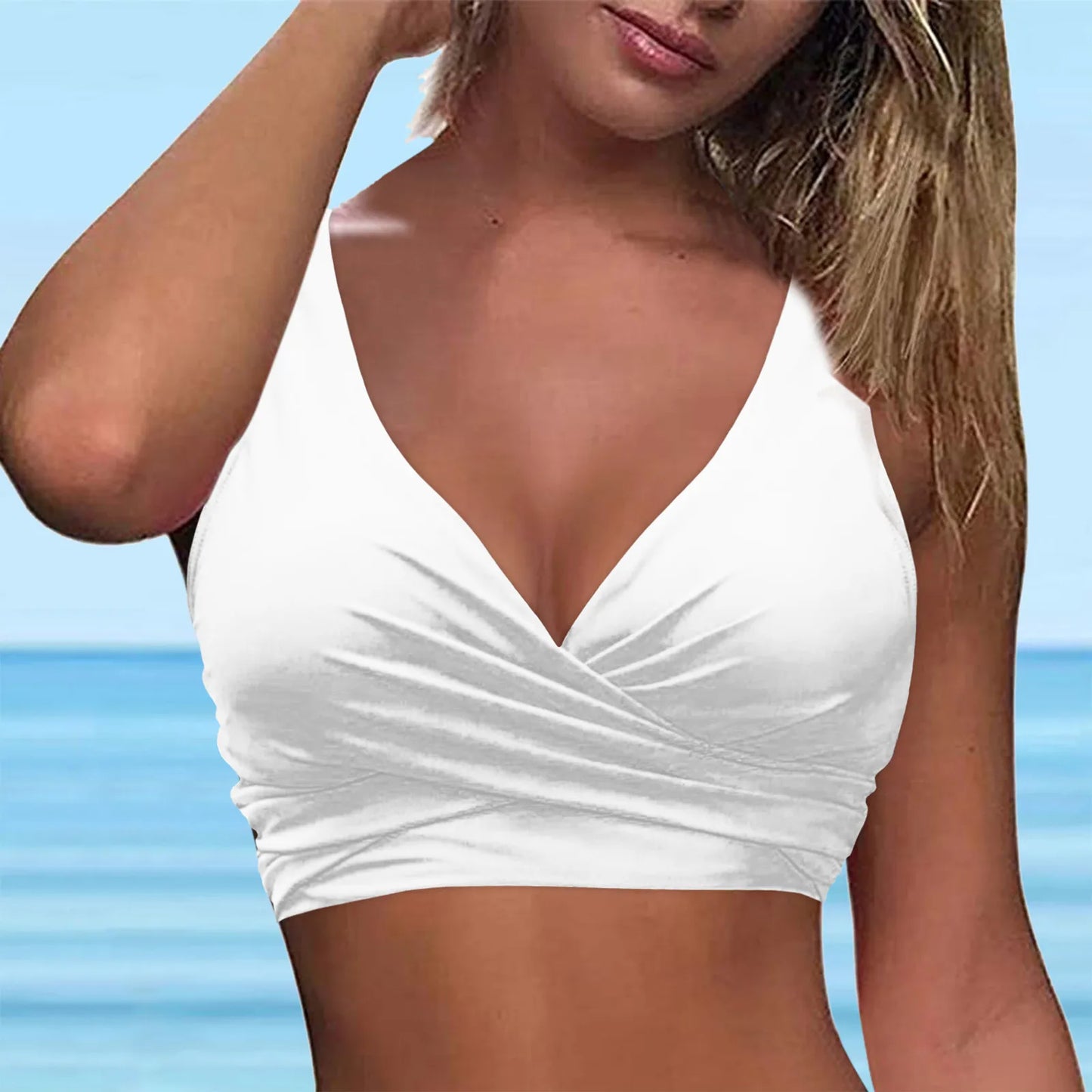 Women Lace Up Swimwear Tops Underwire Full Coverage Bikini Top Push Up Swim Crop Top Tie Back Bathing Suit Tops