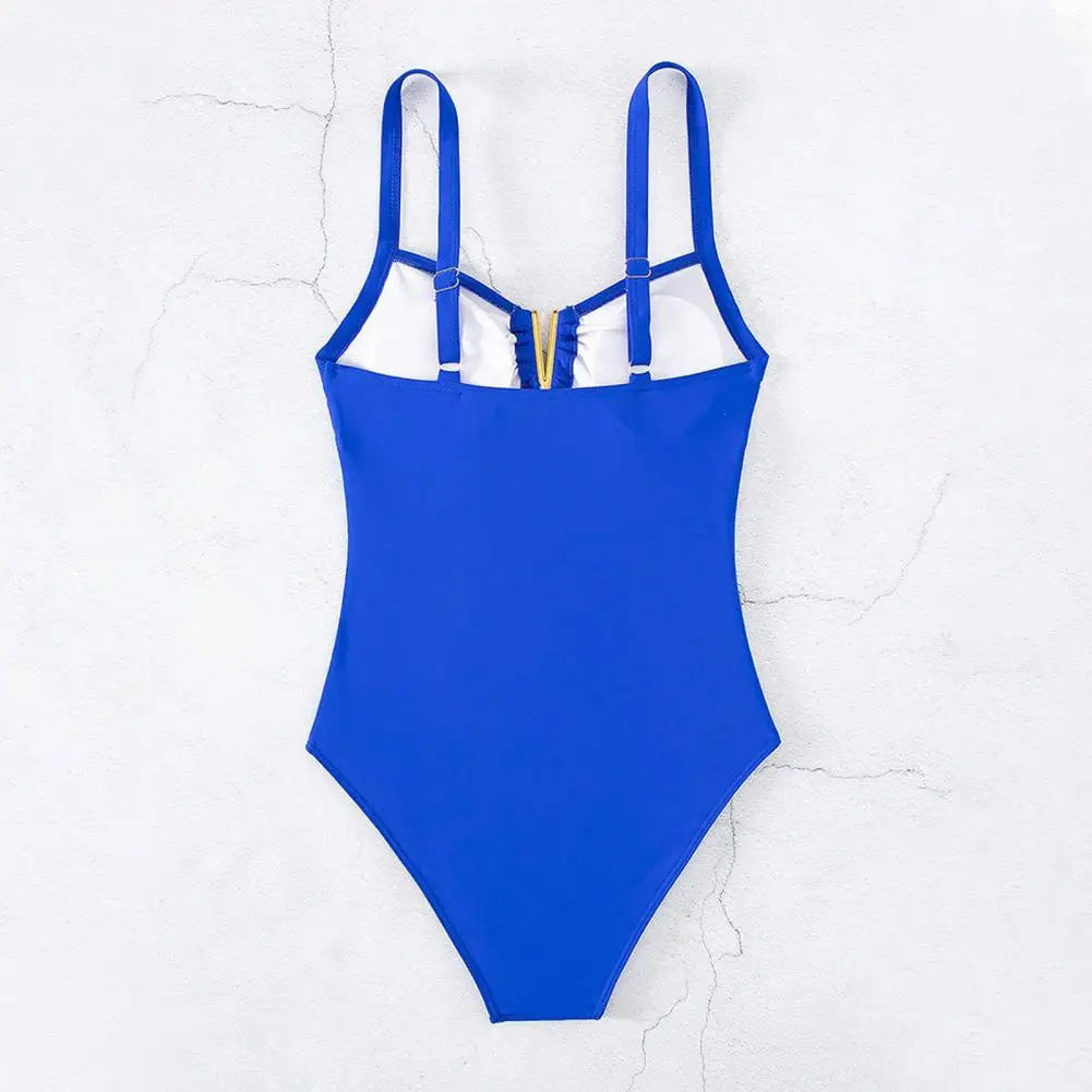 Slim Fit Swimsuit Stylish V-neck One-piece Swimsuit for Women Pleated Monokini Beachwear with Quick-drying Fabric Summer