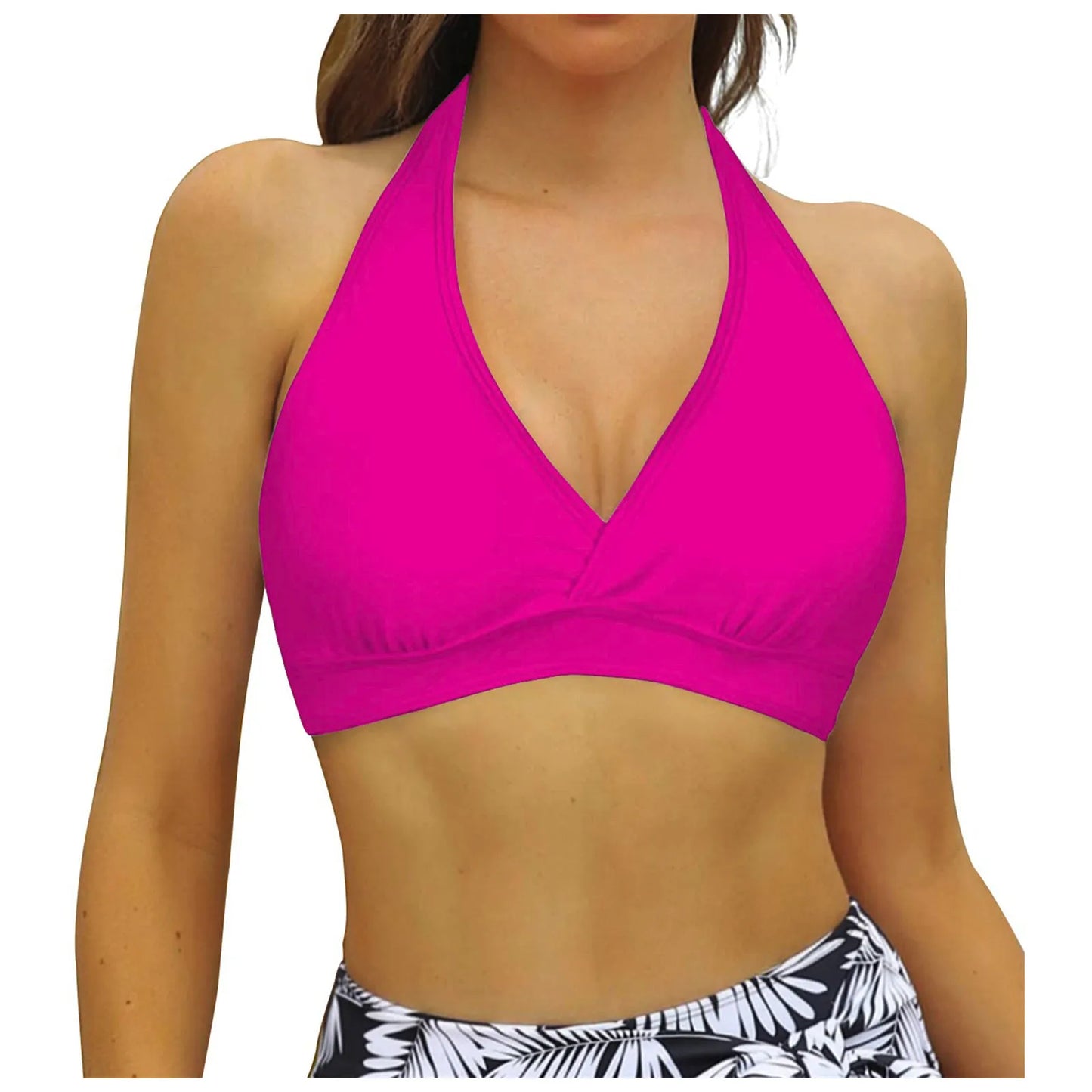 Women's Full Coverage Bikini Tops Lace Up Swimwear Solid Color Tops Underwire Push Up Swim Crop Top Tie Back Bathing Suit