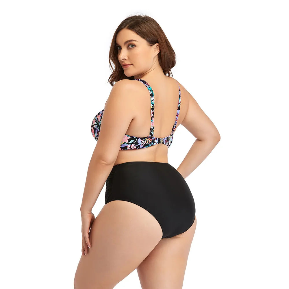 2022 New Plus Size 4XL Floral Print Swimwear Women High Waist Bikini Set Large Size Two Pieces Swimsuits Bathing Suits Swimwear