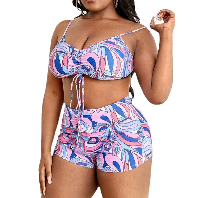 2024 New Plus Big Size Swimwear for Women Swimsuit Large Bathing Suits Three-Piece Push Up Bikini Set Sexy Lady Separate Stylish