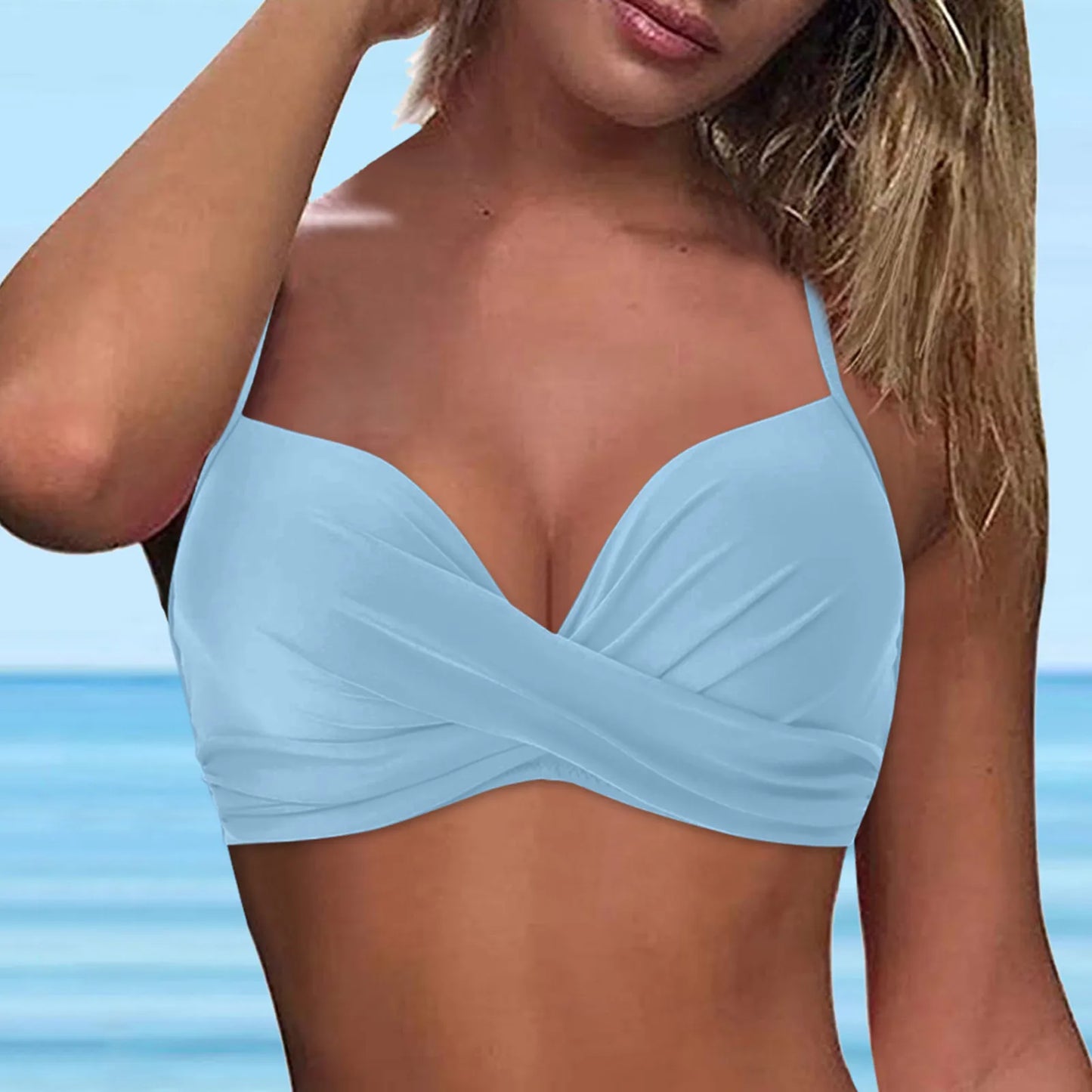 Split Swimsuit Top Women's Suspender Back Buckle Sports Bras Solid Color Biquinis 2024 Trend Seaside Summer Swimwear Tops