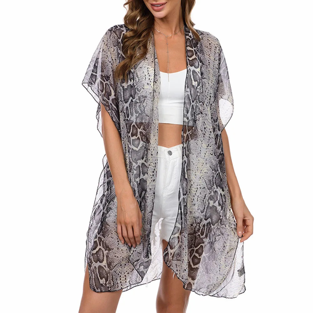 Women's Tops Boho Loose Floral Coverups Beach Swim Bikini Kimono Cardigan Bathing Suit Cover Ups Blouse Swimwear Resort Wear