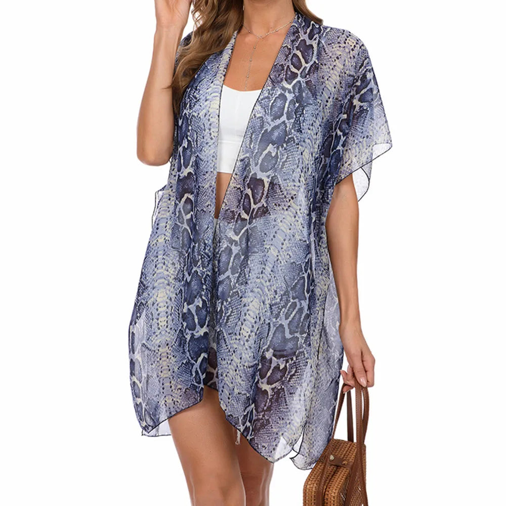 Women's Tops Boho Loose Floral Coverups Beach Swim Bikini Kimono Cardigan Bathing Suit Cover Ups Blouse Swimwear Resort Wear