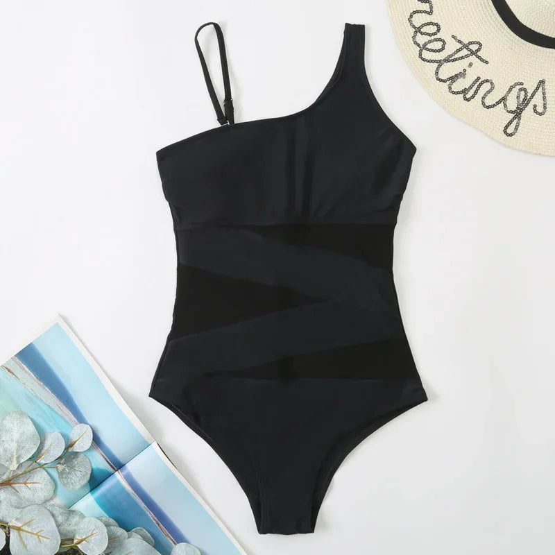 Women Swimsuit Sexy Net One-Piece Large Size Swimwear Push Up  Plus Size  Closed Bodysuit Female Bathing Suit For Pool Beachwear