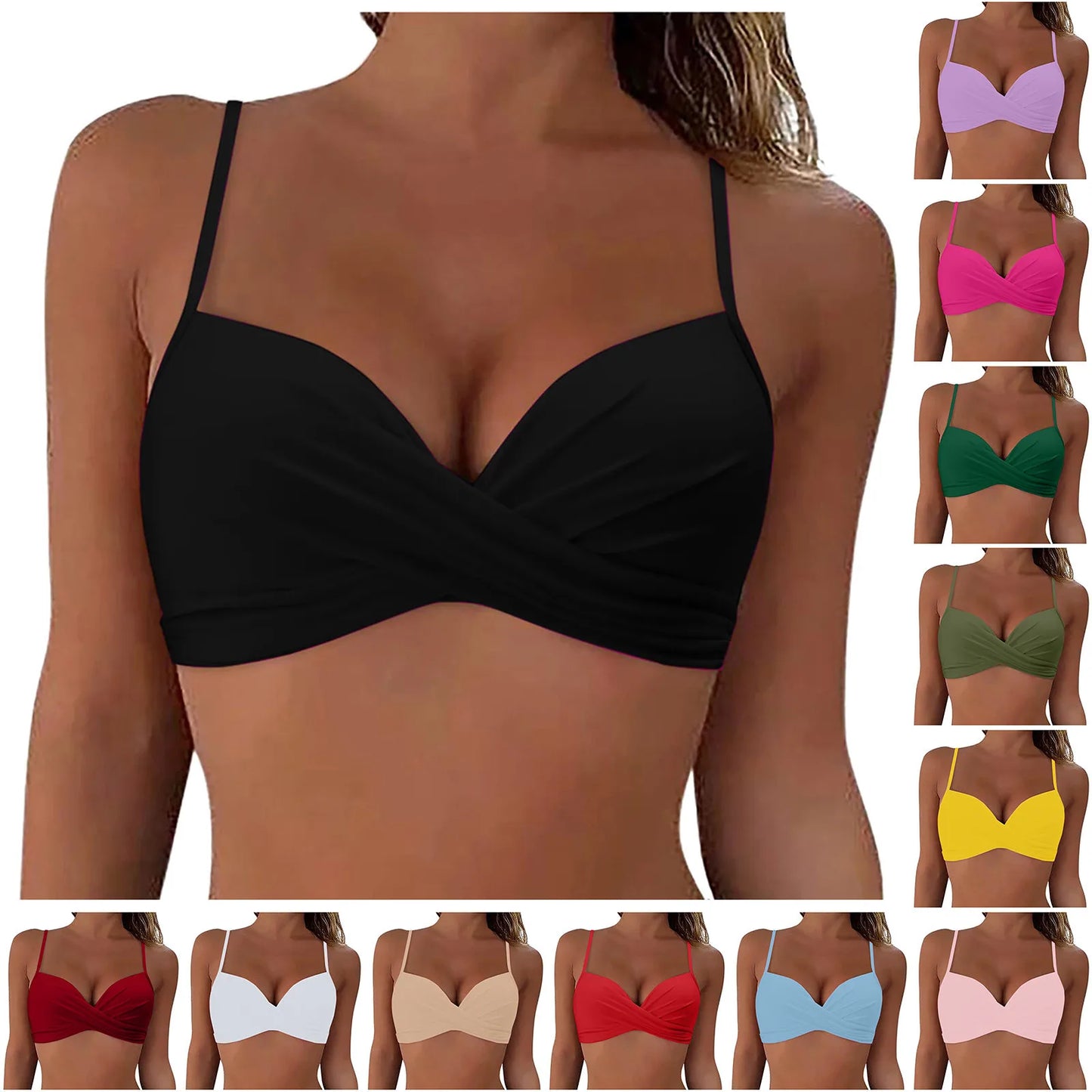 Women Back Stainless Steel Hooks Swimwear Tops Underwire Full Coverage Bikini Top Push Up Swim Crop Top Tie Back Bathing Suit