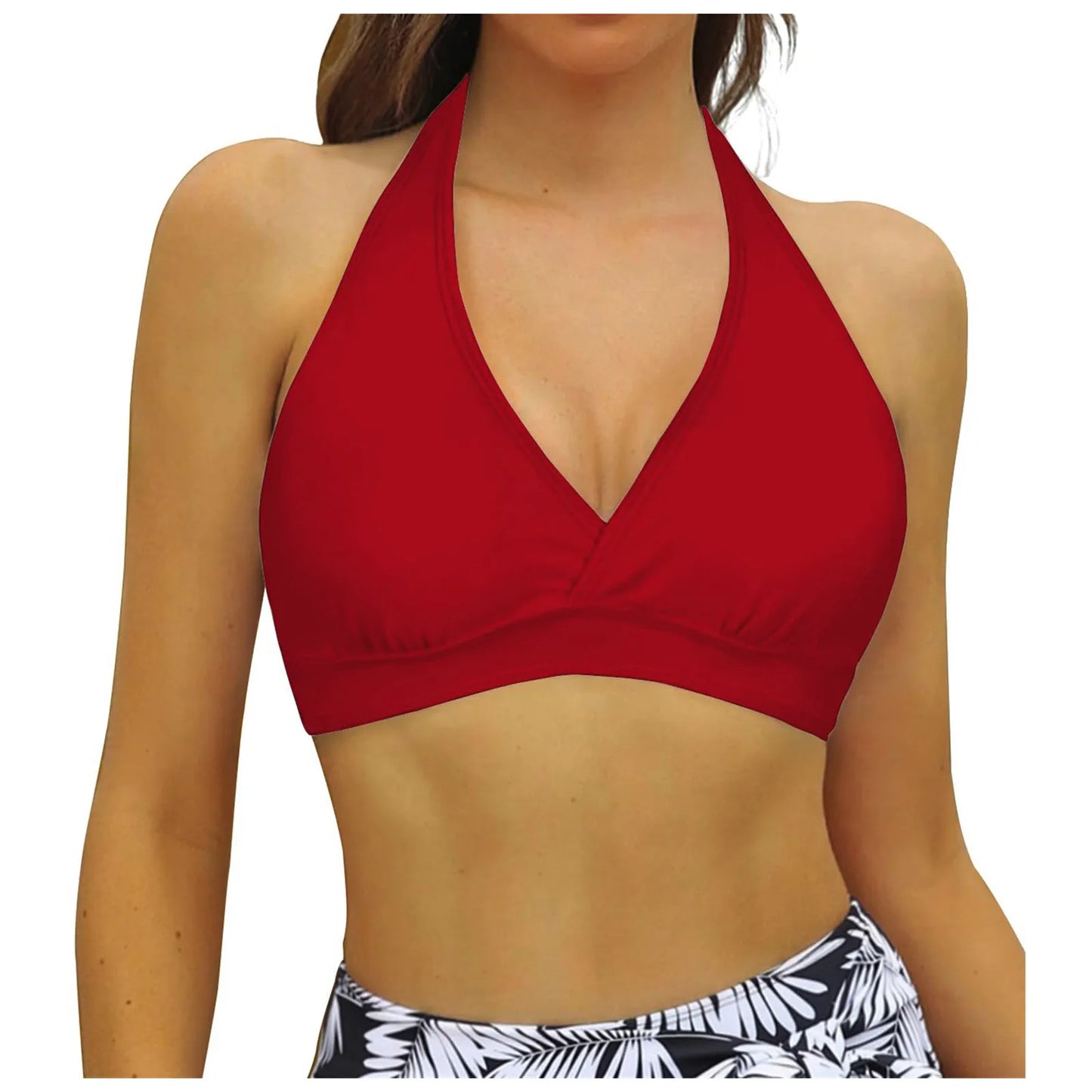 Women's Full Coverage Bikini Tops Lace Up Swimwear Solid Color Tops Underwire Push Up Swim Crop Top Tie Back Bathing Suit