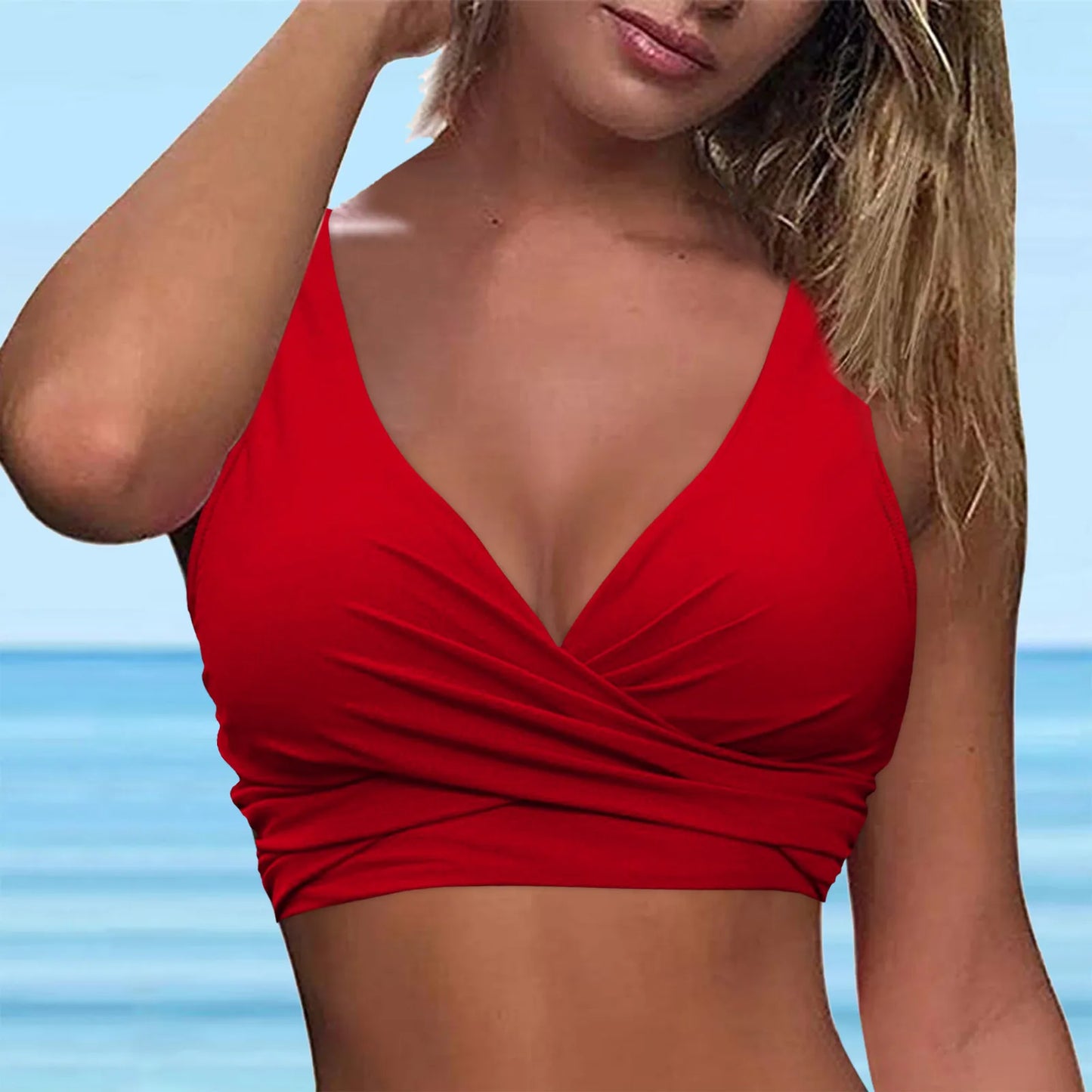 Women Lace Up Swimwear Tops Underwire Full Coverage Bikini Top Push Up Swim Crop Top Tie Back Bathing Suit Woman Swimsuits 수영복