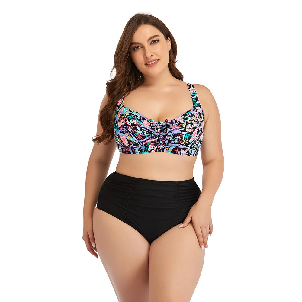 2022 New Plus Size 4XL Floral Print Swimwear Women High Waist Bikini Set Large Size Two Pieces Swimsuits Bathing Suits Swimwear