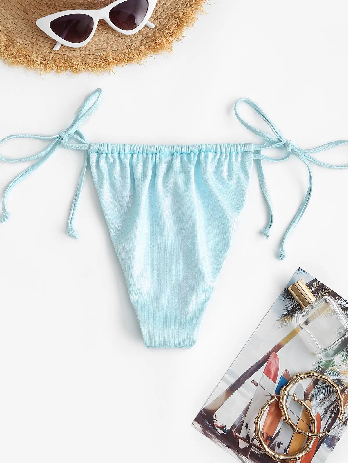 ZAFUL Metallic Tie Side String Bikini Bottom