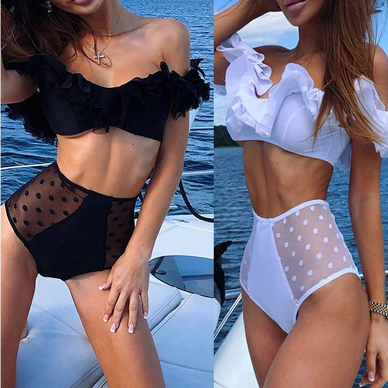 2022 Sexy Plaid Mesh Bikini High Waist Female Separate Swimsuits Solid Bathing Beach Wear Women Swimwear One Piece Swimsuit