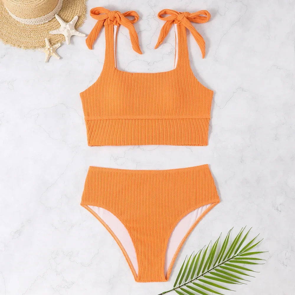 2024 New Push Up Bikini Micro U-neck Swimsuit Women Sexy High Waist Swimwear Plus Size Solid Color Bathing Suit Summer Beachwear