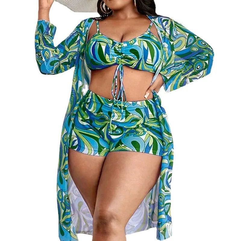 2024 New Plus Big Size Swimwear for Women Swimsuit Large Bathing Suits Three-Piece Push Up Bikini Set Sexy Lady Separate Stylish