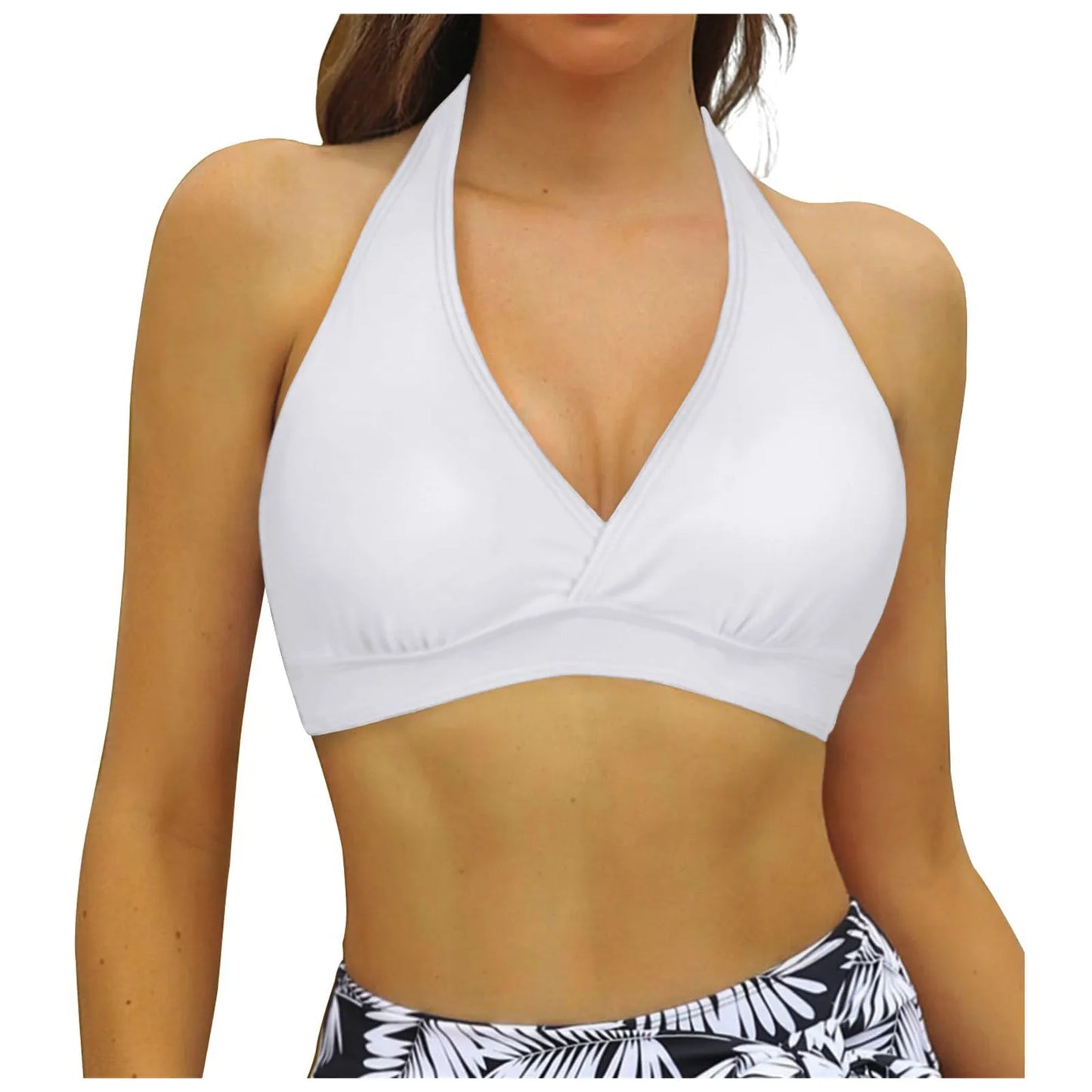 Women's Full Coverage Bikini Tops Lace Up Swimwear Solid Color Tops Underwire Push Up Swim Crop Top Tie Back Bathing Suit