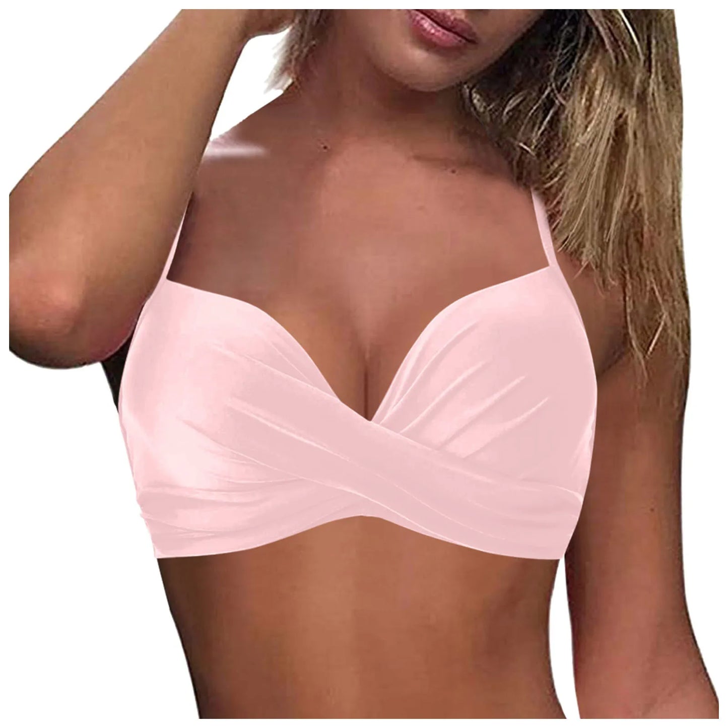 Split Swimsuit Top Women's Suspender Back Buckle Sports Bras Solid Color Biquinis 2024 Trend Seaside Summer Swimwear Tops