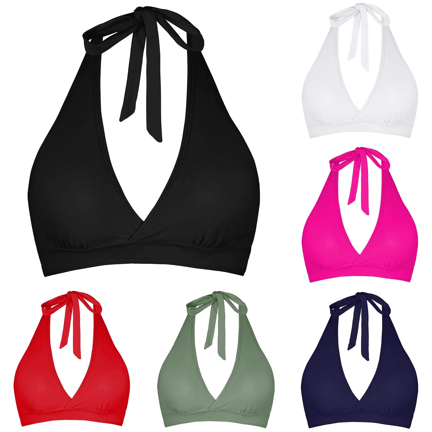 Women's Full Coverage Bikini Tops Lace Up Swimwear Solid Color Tops Underwire Push Up Swim Crop Top Tie Back Bathing Suit