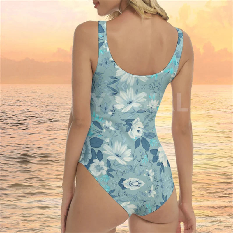 YX GIRL Vintage Art Flower, Vintage Swimsuit, Vintage One Piece Swimsuit 3D Printed Sexy Summer Women Beach Swimsuit