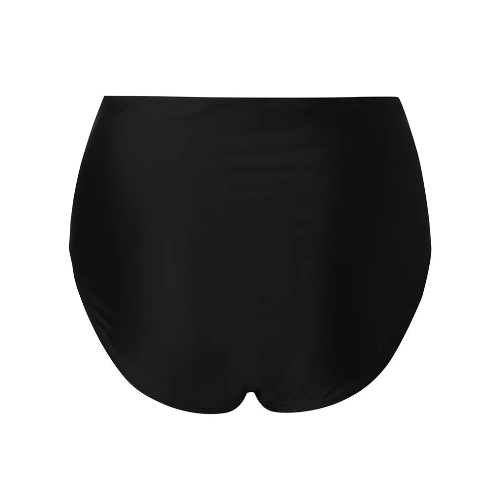 Summer Women Black High Waist Bikini Bottoms Tummy Control Swimsuit Ruched Briefs Quick Dry Sports Swim Trunks Ladies Swimwear