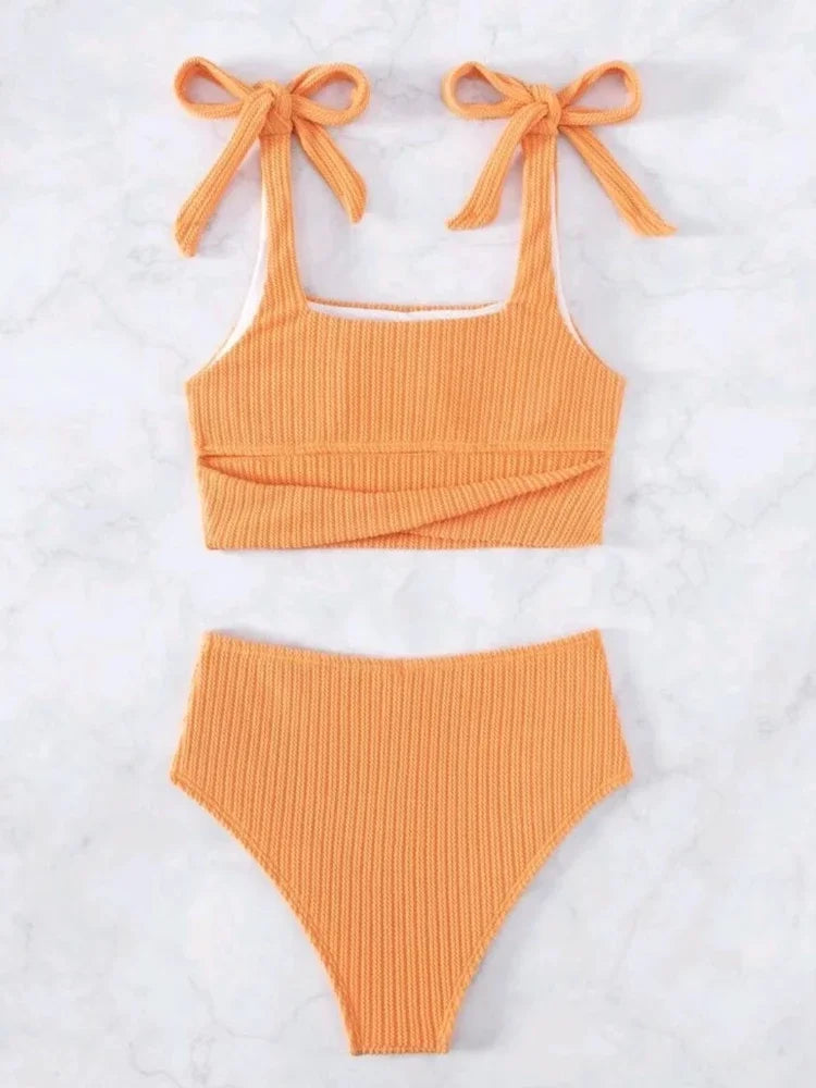 2024 New Push Up Bikini Micro U-neck Swimsuit Women Sexy High Waist Swimwear Plus Size Solid Color Bathing Suit Summer Beachwear