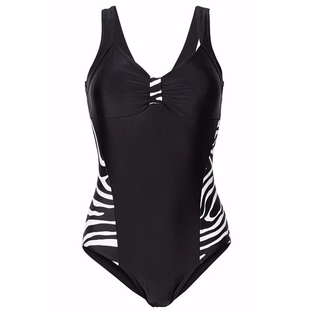 Women Swimwear 2022 Summer New Zebra Animal Printed 1 Piece Tummy Control V Neck Plus Size Swimsuits Female 5XL Waist Slim