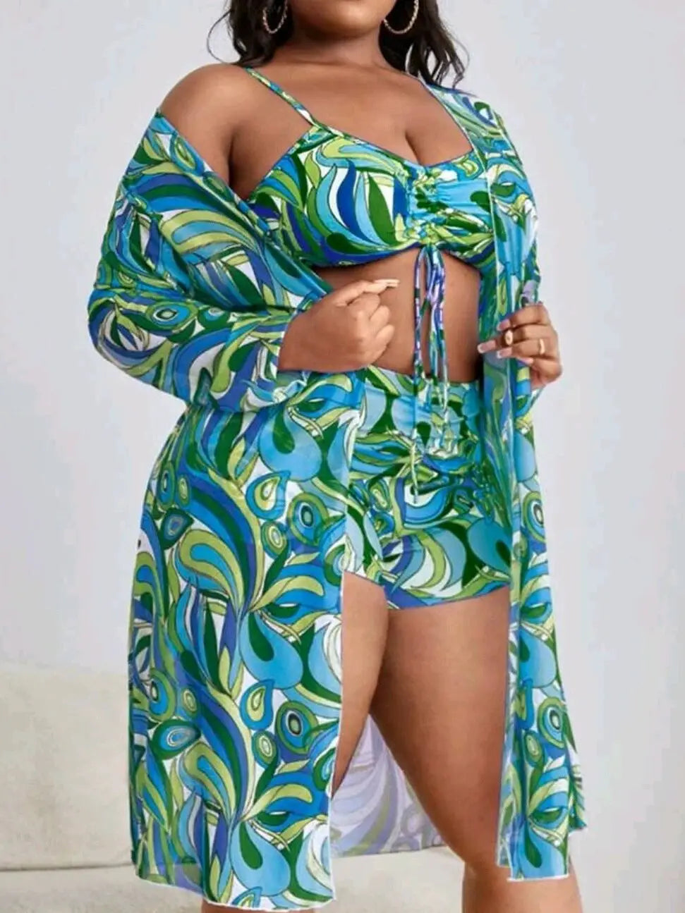 2024 New Plus Big Size Swimwear for Women Swimsuit Large Bathing Suits Three-Piece Push Up Bikini Set Sexy Lady Separate Stylish