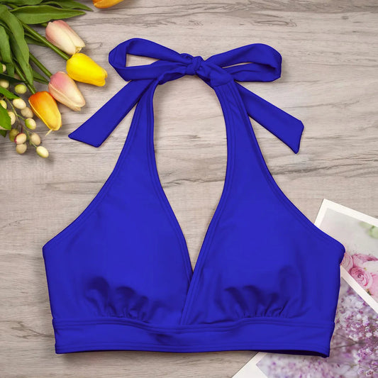 Women's Full Coverage Bikini Tops Lace Up Swimwear Solid Color Tops Underwire Push Up Swim Crop Top Tie Back Bathing Suit