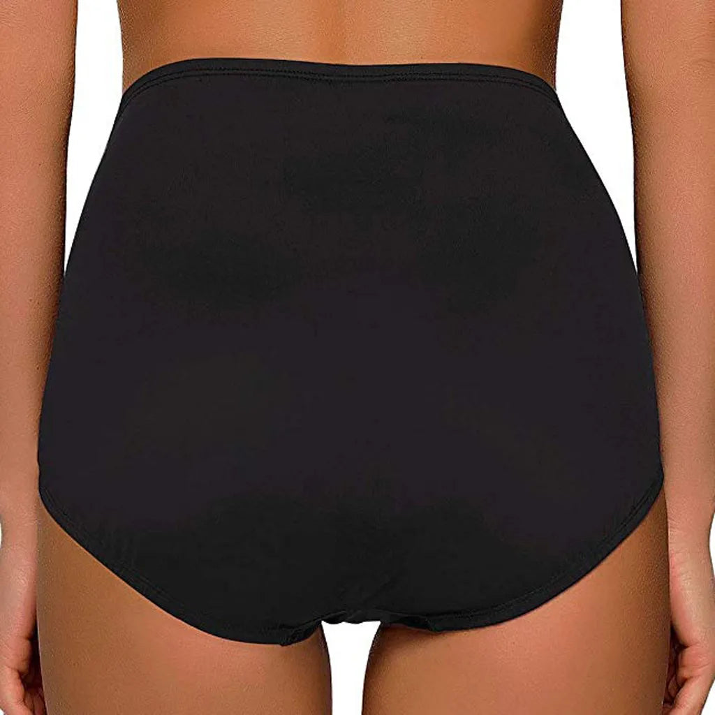 Summer Women Black High Waist Bikini Bottoms Tummy Control Swimsuit Ruched Briefs Quick Dry Sports Swim Trunks Ladies Swimwear