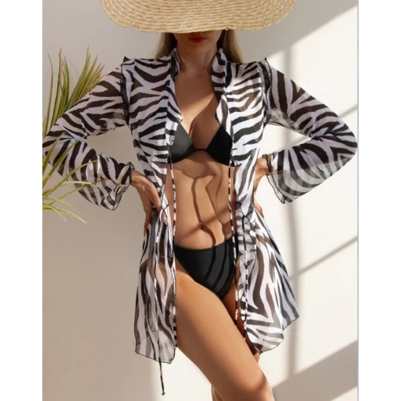 2024 New Womens Summer Bikini Cover-ups Sexy Semi-Sheer Swimsuits Coverup Beach Dress-Swimwear Casual Loose Beachwear with Belt