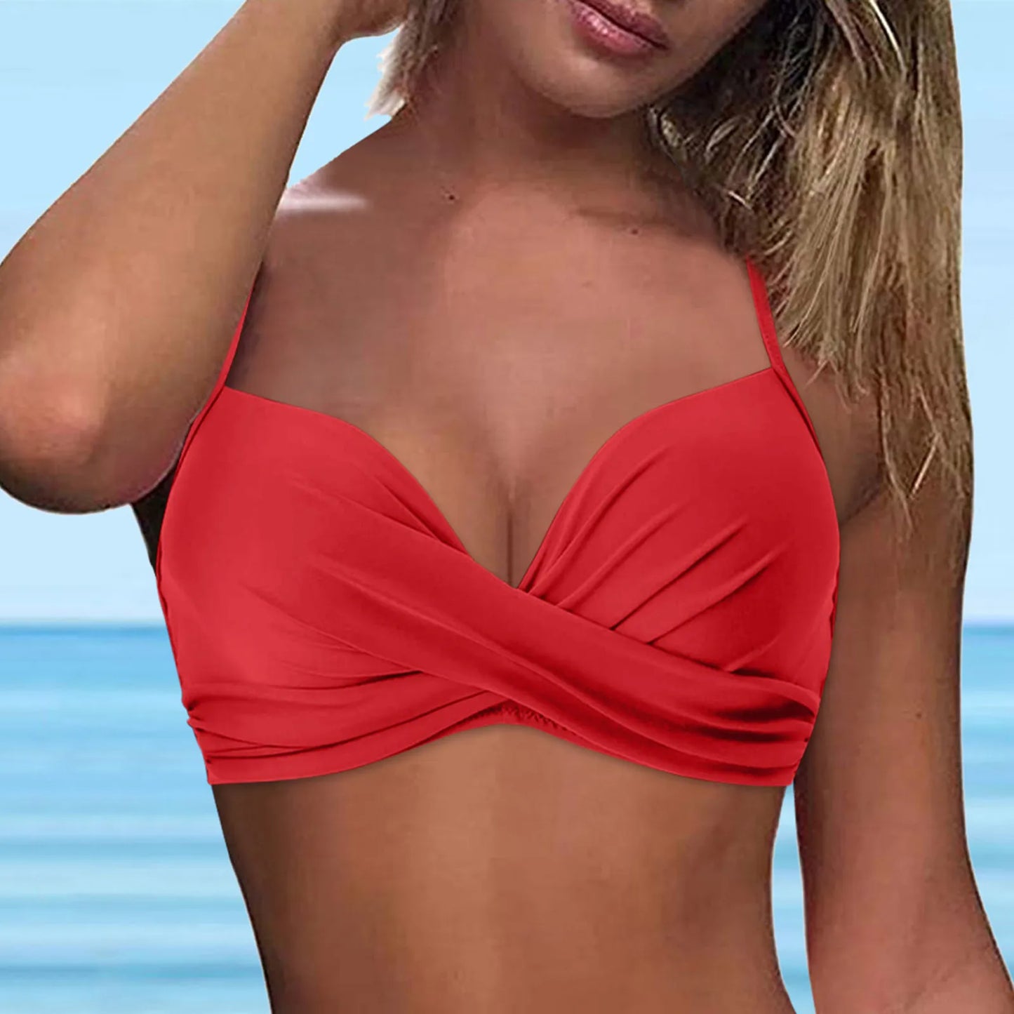 Split Swimsuit Top Women's Suspender Back Buckle Sports Bras Solid Color Biquinis 2024 Trend Seaside Summer Swimwear Tops