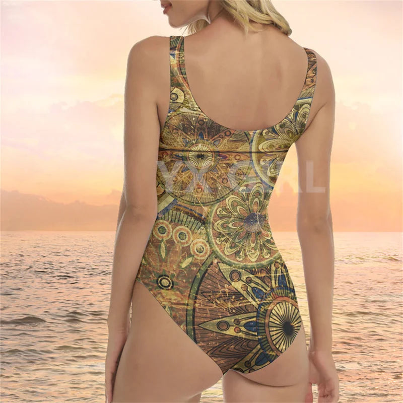 YX GIRL Vintage Art Flower, Vintage Swimsuit, Vintage One Piece Swimsuit 3D Printed Sexy Summer Women Beach Swimsuit