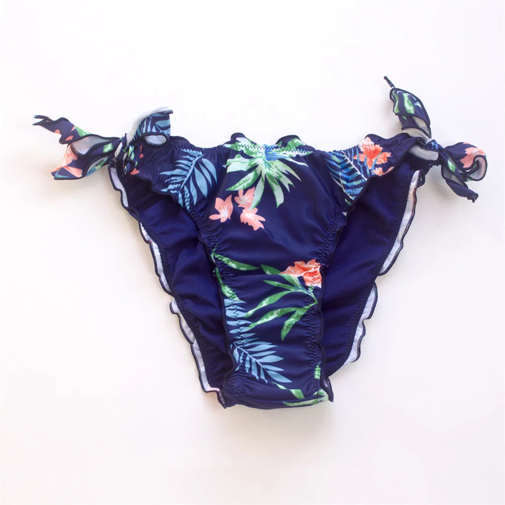 Wholesale Fold Sexy Bandage Brazilian Bikini Thong 2024 Ruffle Flower Swimwear Swimsuit Women Bottom Sexy Cheap Biquini Bottom