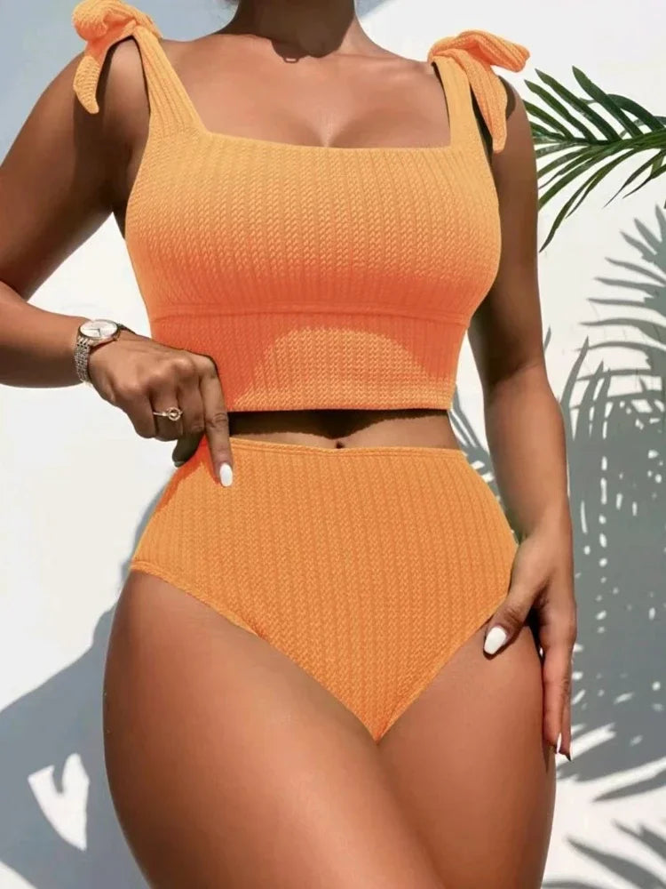 2024 New Push Up Bikini Micro U-neck Swimsuit Women Sexy High Waist Swimwear Plus Size Solid Color Bathing Suit Summer Beachwear