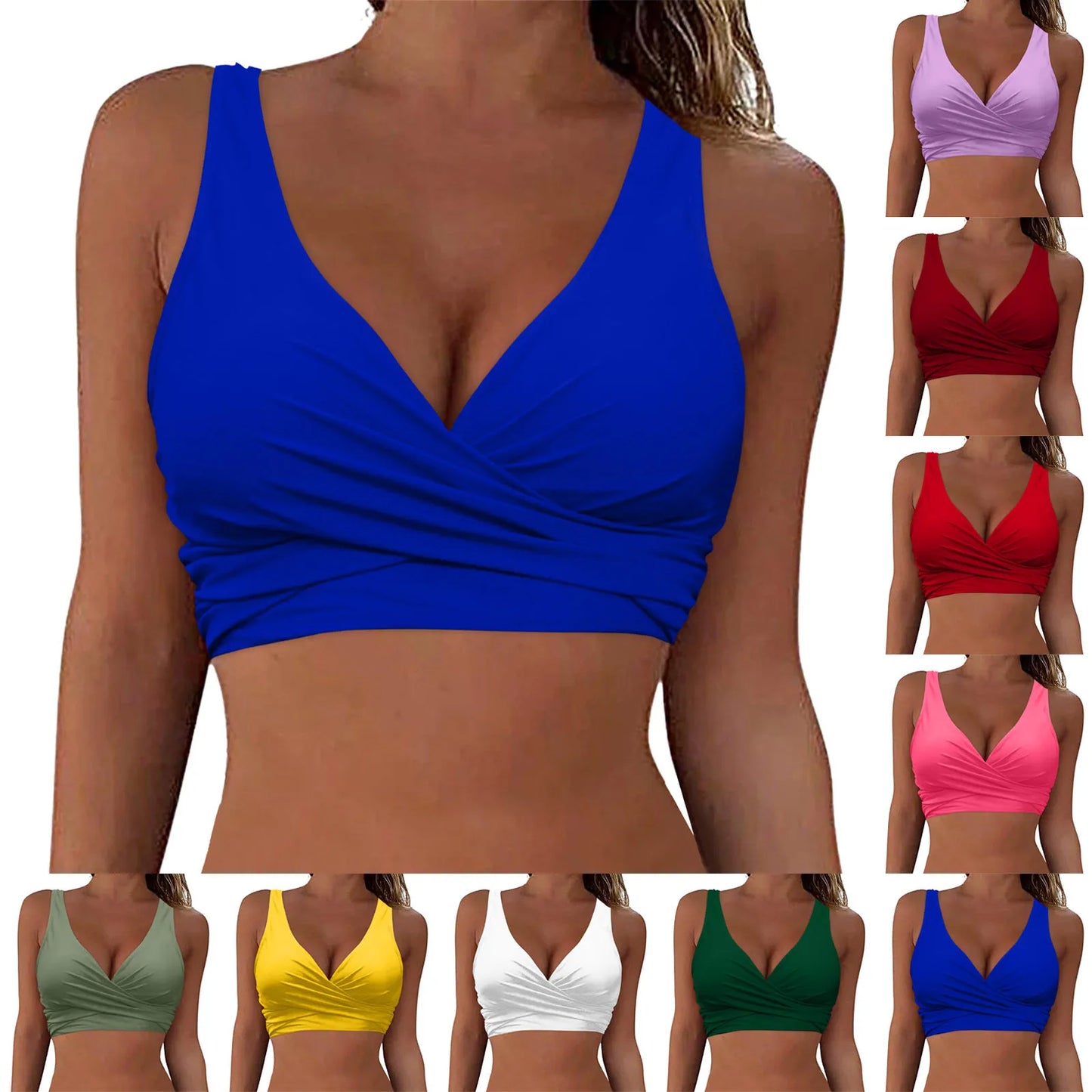 Women Lace Up Swimwear Tops Underwire Full Coverage Bikini Top Push Up Swim Crop Top Tie Back Bathing Suit Tops